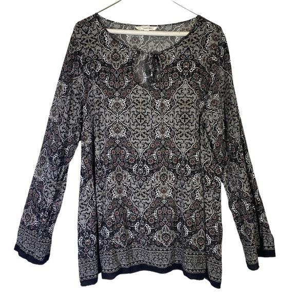 Sophie Max women's size XL black gray paisley print pop over tunic blouse top - Picture 1 of 6